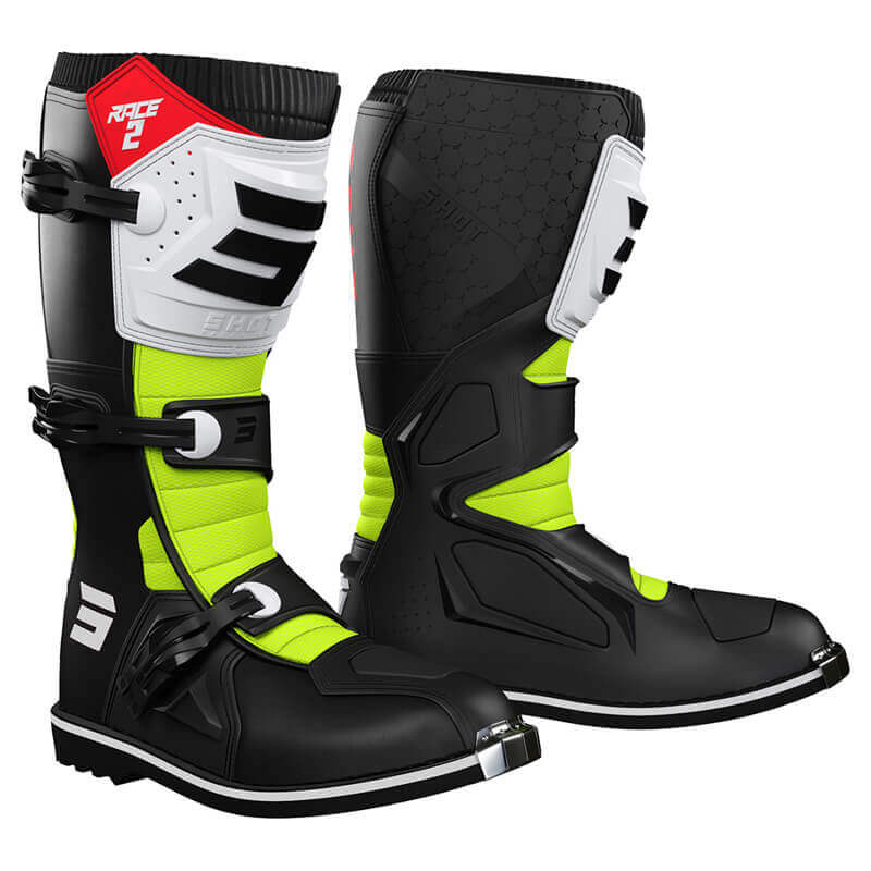 bottes shot race 2 noir jaune fluo rouge 2023