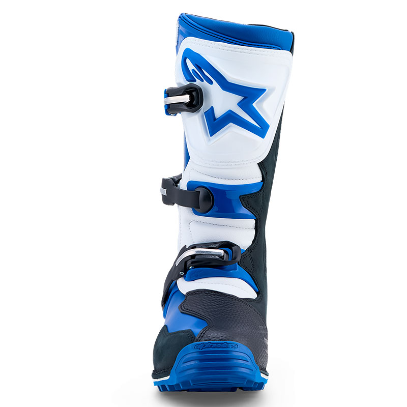 botttes tech t moto alpiestar  bleu noir blanc face
