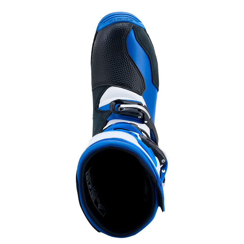 botttes tech t moto alpiestar  bleu noir blanc haut