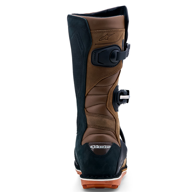 botttes tech t moto alpiestar marron noir camel dos