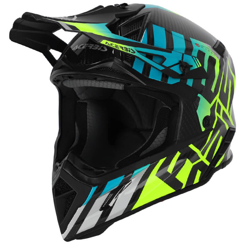 casque acerbis steel carbon turquoise jaune fluo 2024 cross