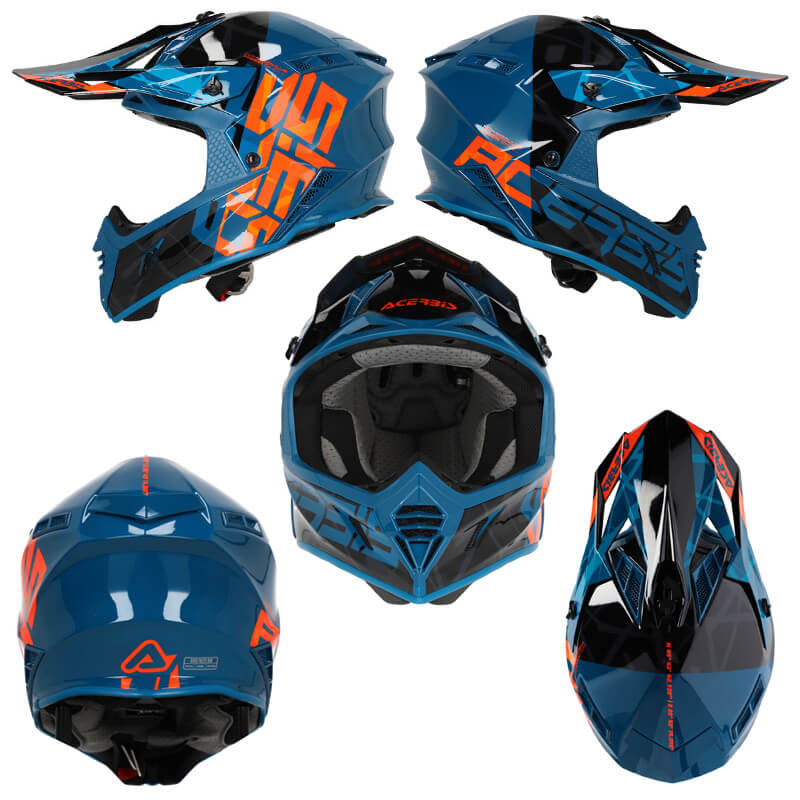 casque acerbis x track brillant bleu orange 2024 motocross