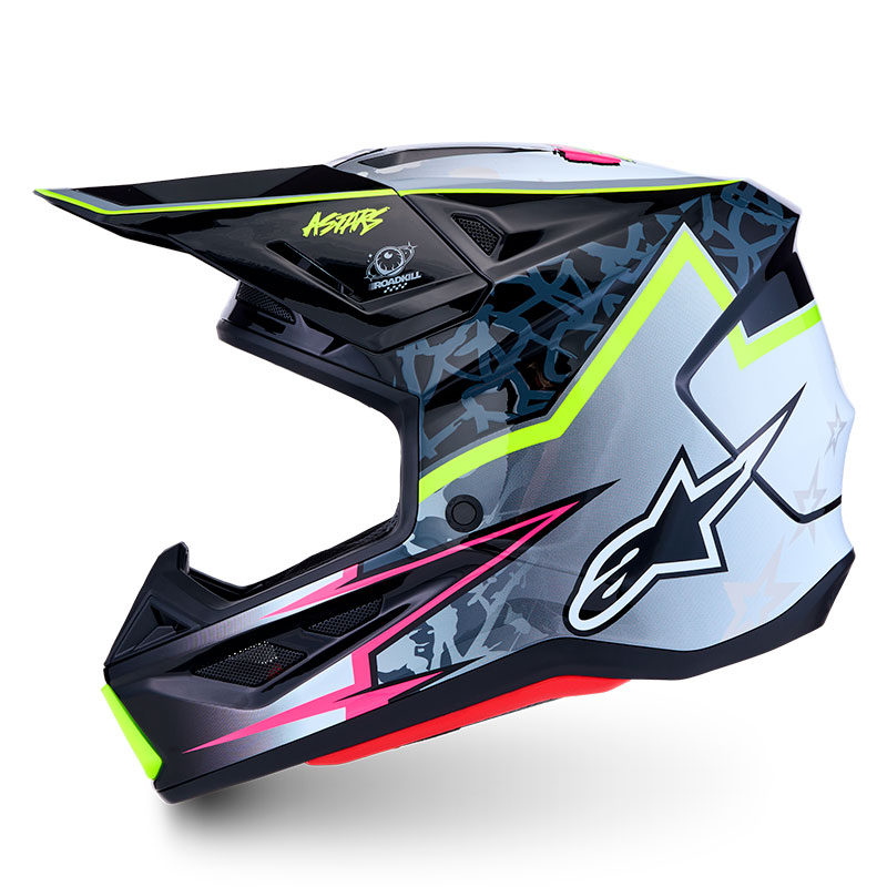 casque alpinestar s m7 blaster helmet noir gris jaune fluo blanc cote1