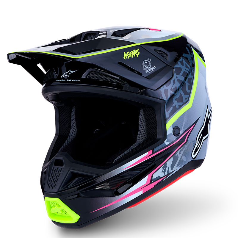 casque alpinestar s m7 blaster helmet noir gris jaune fluo blanc cote4