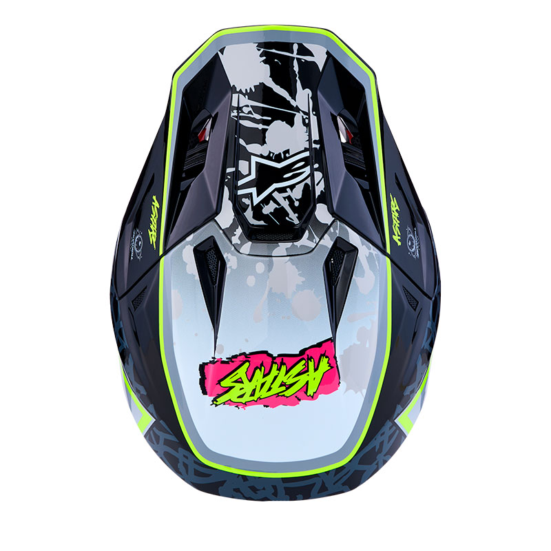 casque alpinestar s m7 blaster helmet noir gris jaune fluo blanc haut