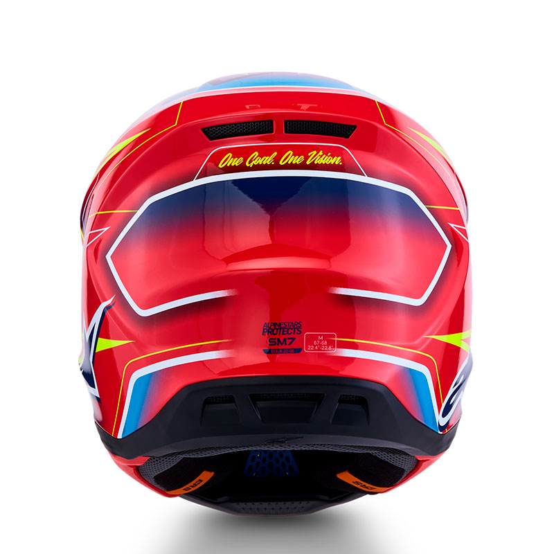 casque alpinestar s m7 cast helmet rouge jaune fluo bleu dos