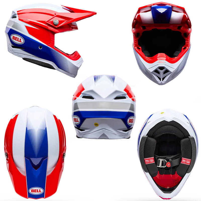 casque bell moto 10 falcon bleu blanc cross