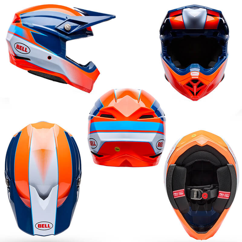 casque bell moto 10 falcon orange bleu cross