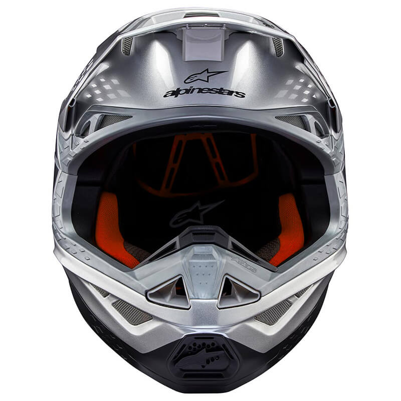 casque cross alpinestars sm10 flood 2024 argent orange carbone