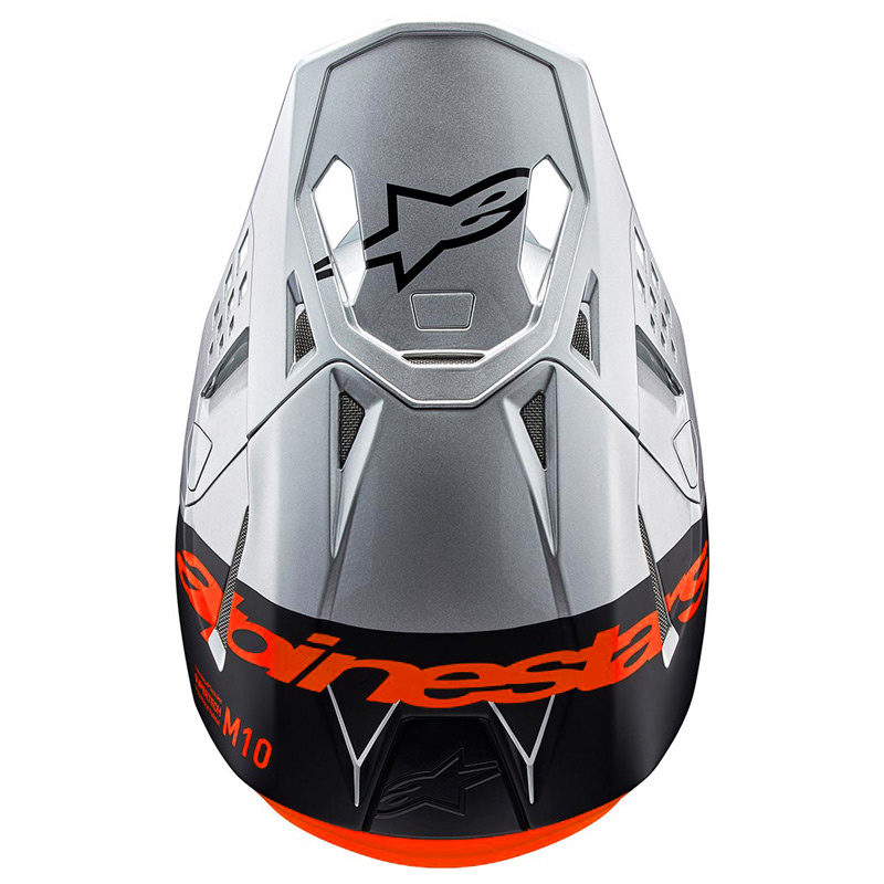 casque cross alpinestars sm10 flood 2024 argent orange motocross