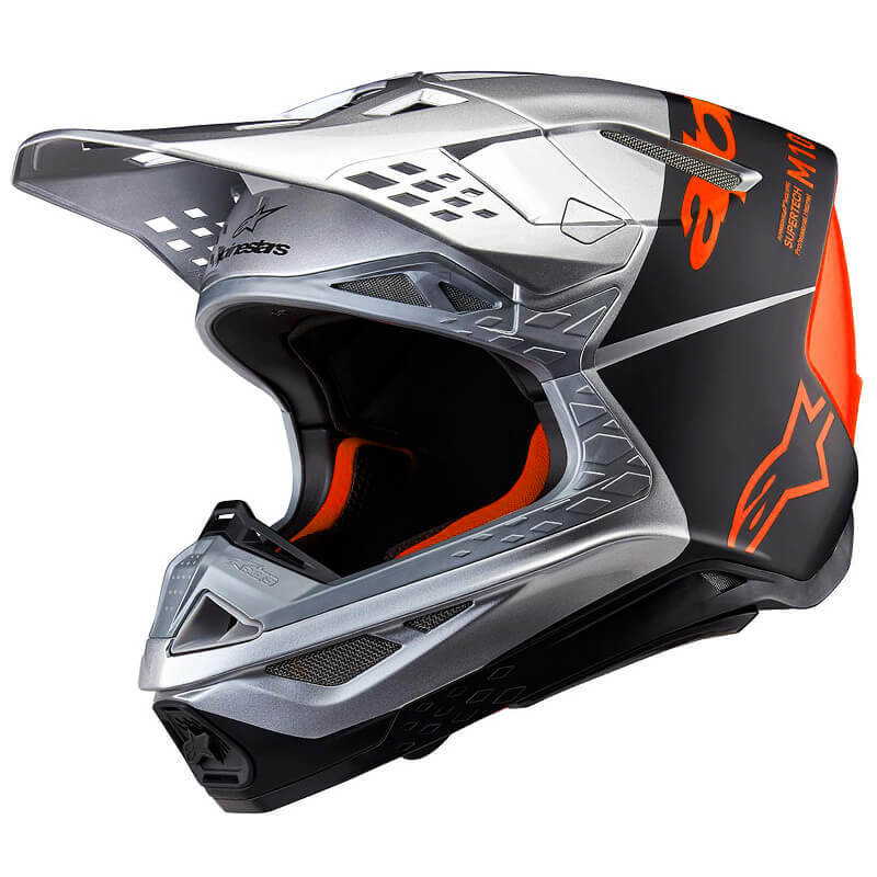 casque cross alpinestars sm10 flood 2024 argent orange