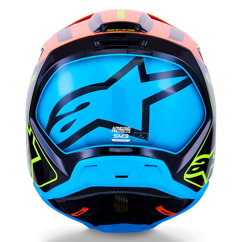 casque cross alpinestars sm3 2026 fray bleu orange jaunefluo offroad