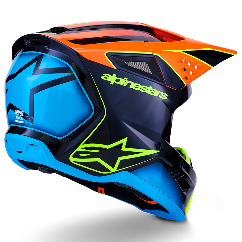 casque cross alpinestars sm3 2026 fray bleu orange jaunefluo
