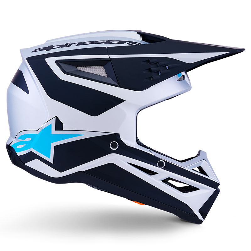 casque cross alpinestars sm3 2026 heat bleu blanc cyan supercross