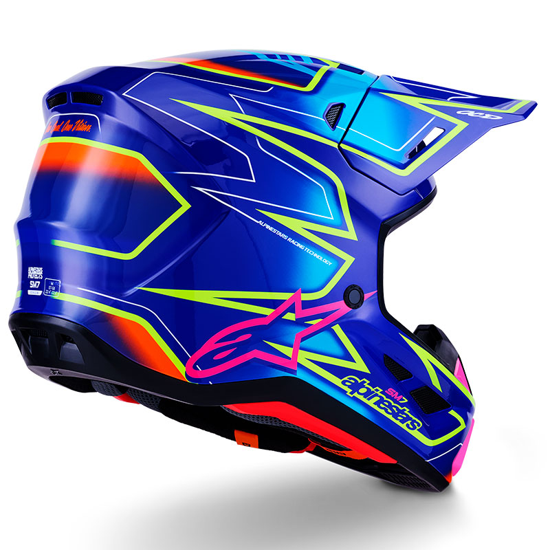 casque cross alpinestars sm7 2026 cast bleu jaunefluo rose enduro