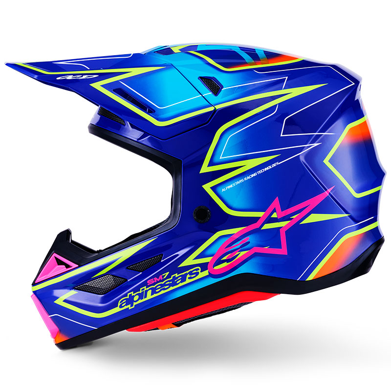 casque cross alpinestars sm7 2026 cast bleu jaunefluo rose fxmotors