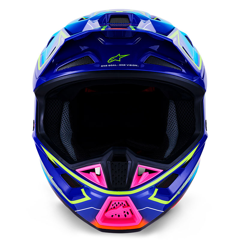 casque cross alpinestars sm7 2026 cast bleu jaunefluo rose motocross