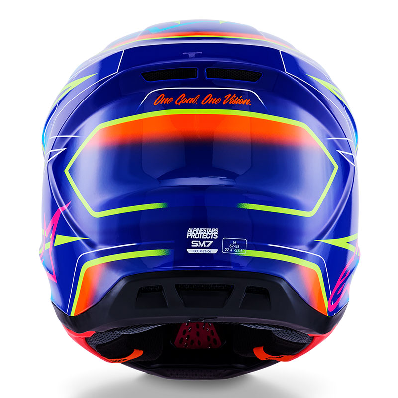casque cross alpinestars sm7 2026 cast bleu jaunefluo rose offroad