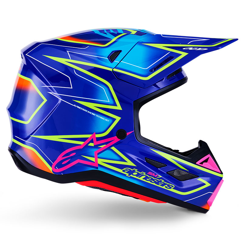 casque cross alpinestars sm7 2026 cast bleu jaunefluo rose supercross