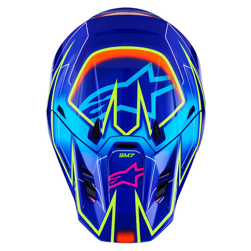 casque cross alpinestars sm7 2026 cast bleu jaunefluo rose trail