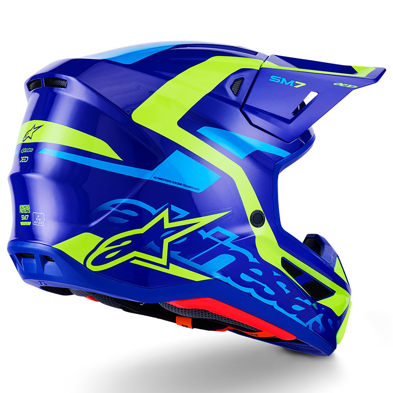 casque cross alpinestars sm7 2026 deed bleu jaunefluo enduro