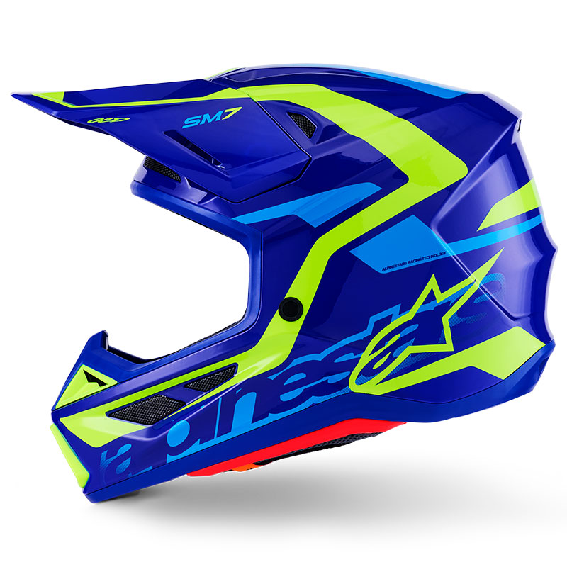 casque cross alpinestars sm7 2026 deed bleu jaunefluo fxmotors
