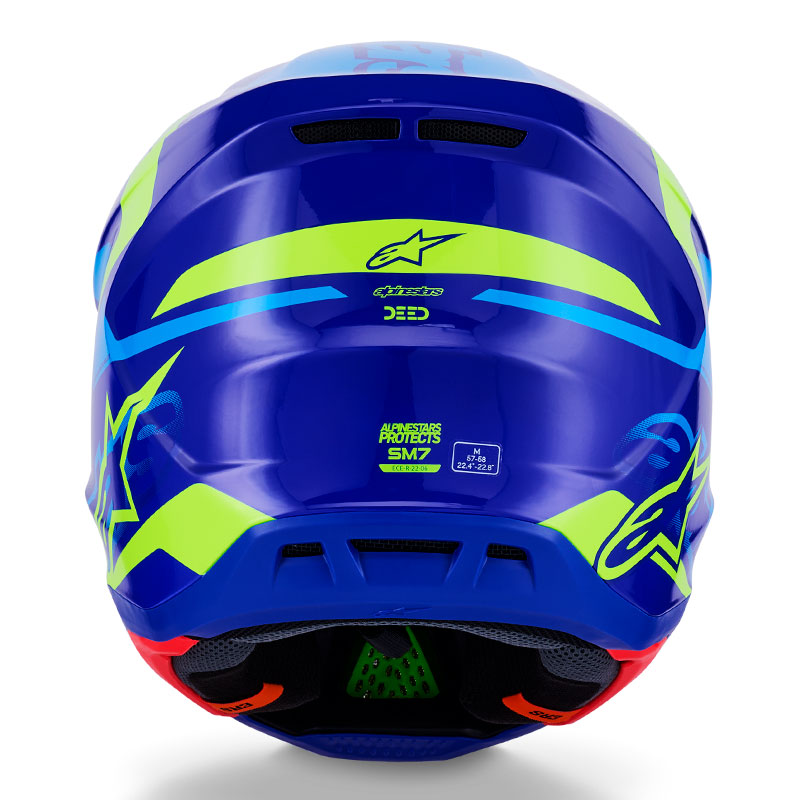 casque cross alpinestars sm7 2026 deed bleu jaunefluo offroad