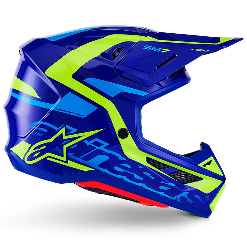 casque cross alpinestars sm7 2026 deed bleu jaunefluo supercross