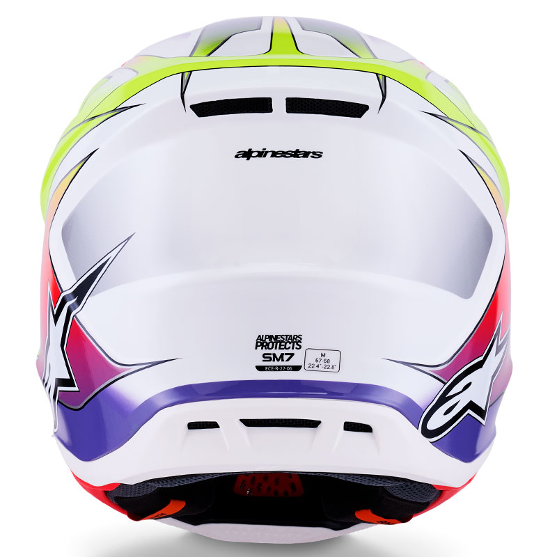 casque cross alpinestars sm7 2026 fuse blanc jaune fluo violet offroad