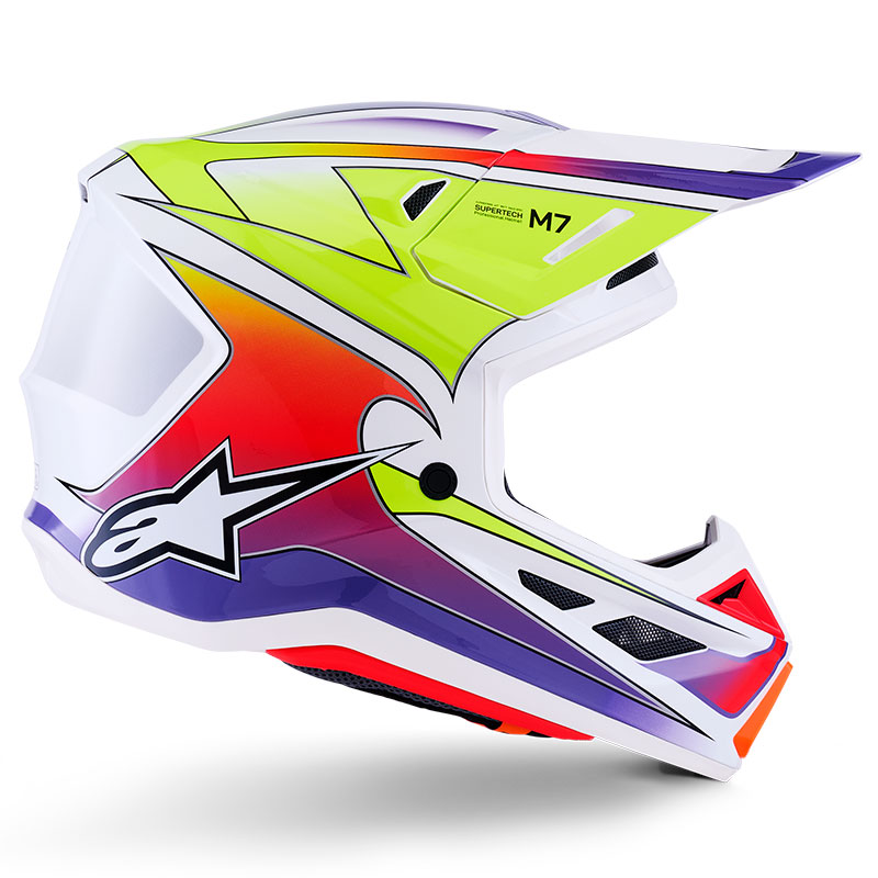 casque cross alpinestars sm7 2026 fuse blanc jaune fluo violet supercross