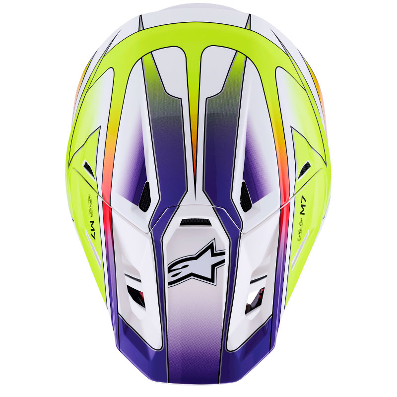 casque cross alpinestars sm7 2026 fuse blanc jaune fluo violet trail