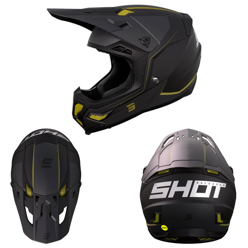 casque cross shot core comp 2023 noir jaune motocross