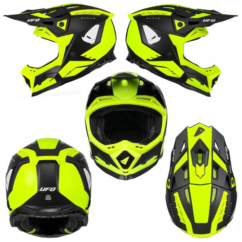 casque cross ufo echus jaune fluo noir 24 enduro