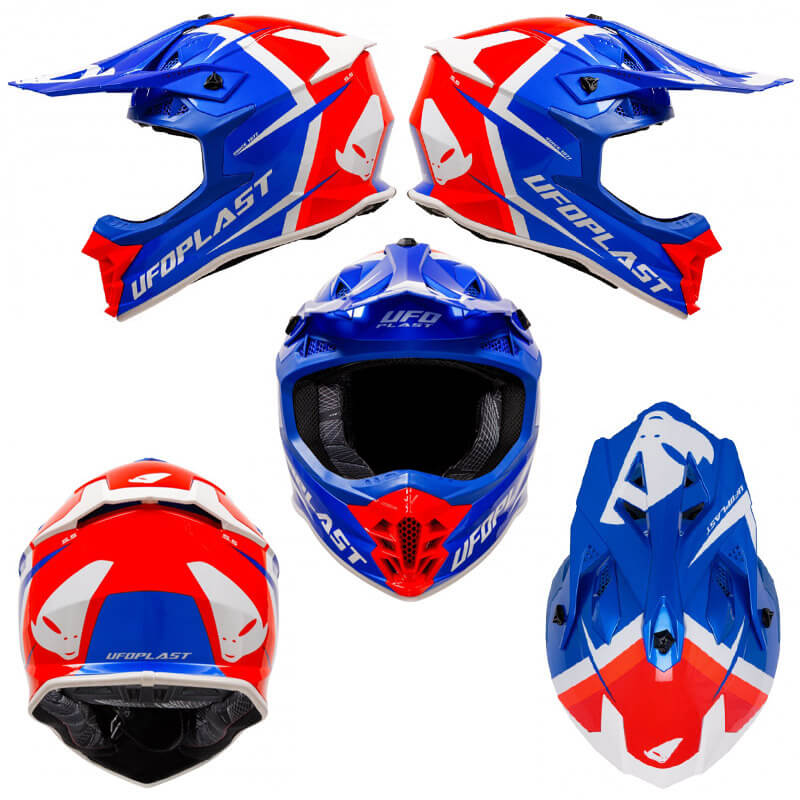 casque cross ufo intrepid beu blanc rouge 2024 enduro