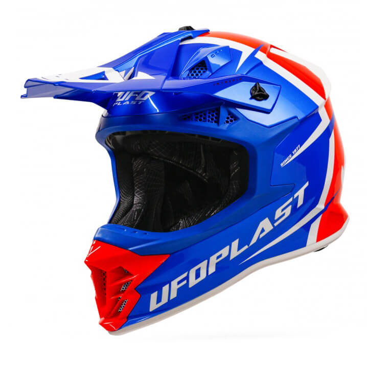 casque cross ufo intrepid beu blanc rouge 2024 motocross