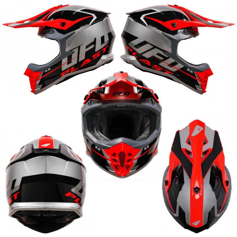 casque cross ufo intrepid gris rouge 2024 enduro