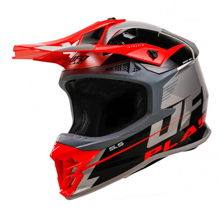 casque cross ufo intrepid gris rouge 2024 motocross