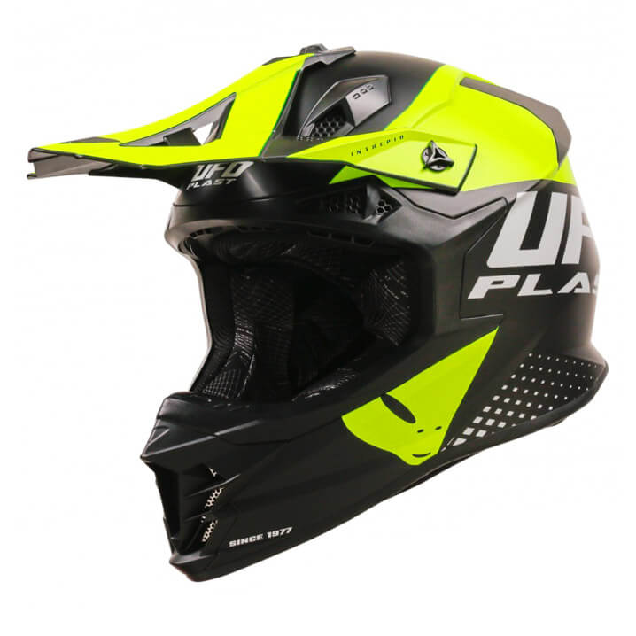 casque cross ufo intrepid noir jaune fluo mat 2024 cross