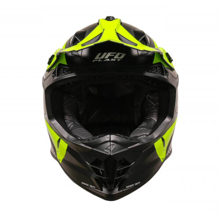 casque cross ufo intrepid noir jaune fluo mat 2024 moto