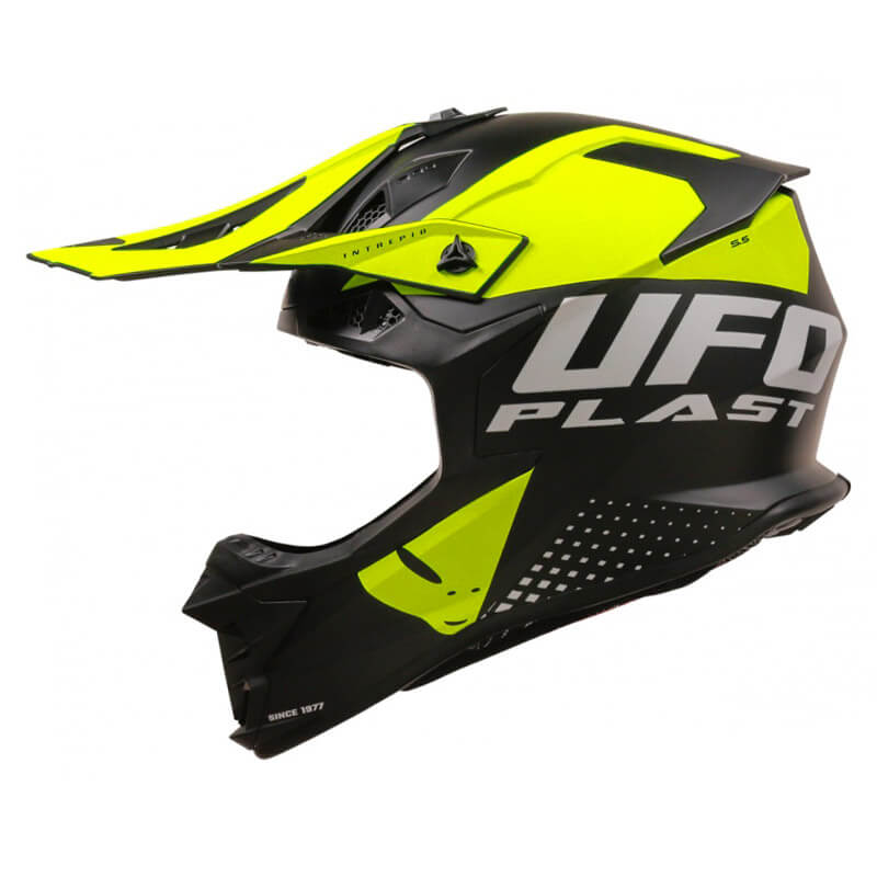 casque cross ufo intrepid noir jaune fluo mat 2024