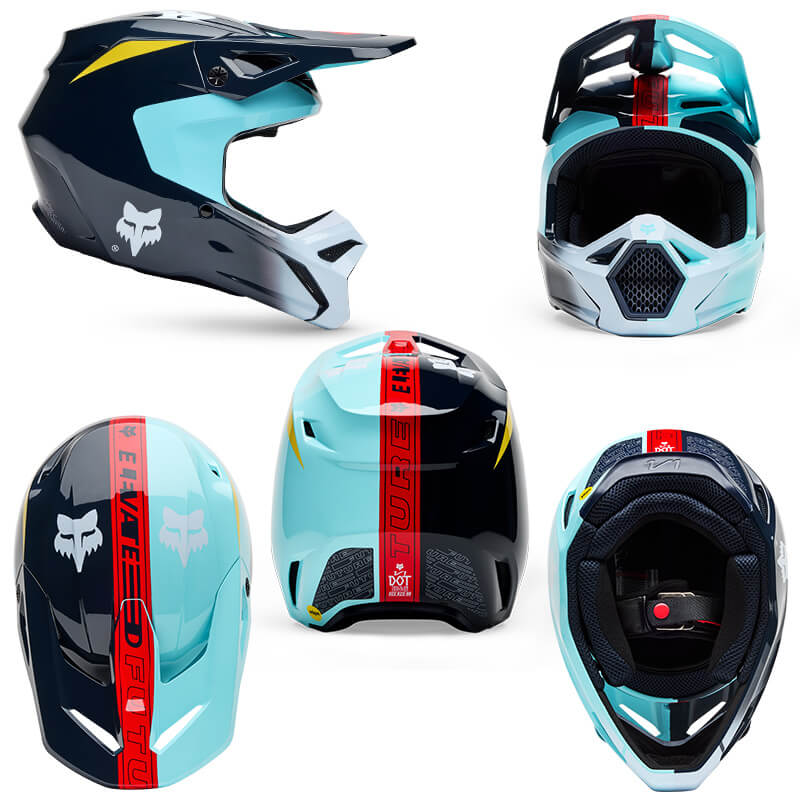 casque enfant fox racing v1 elevated bleu 2025 cross