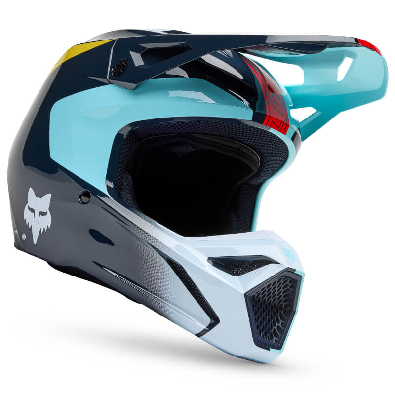 casque enfant fox racing v1 elevated bleu 2025 motocross
