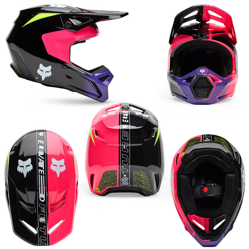 casque enfant fox racing v1 elevated rose 2025 cross
