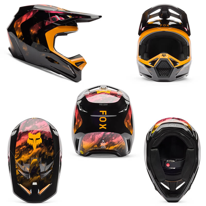 casque enfant fox racing v1 kairos noir orange rose cross