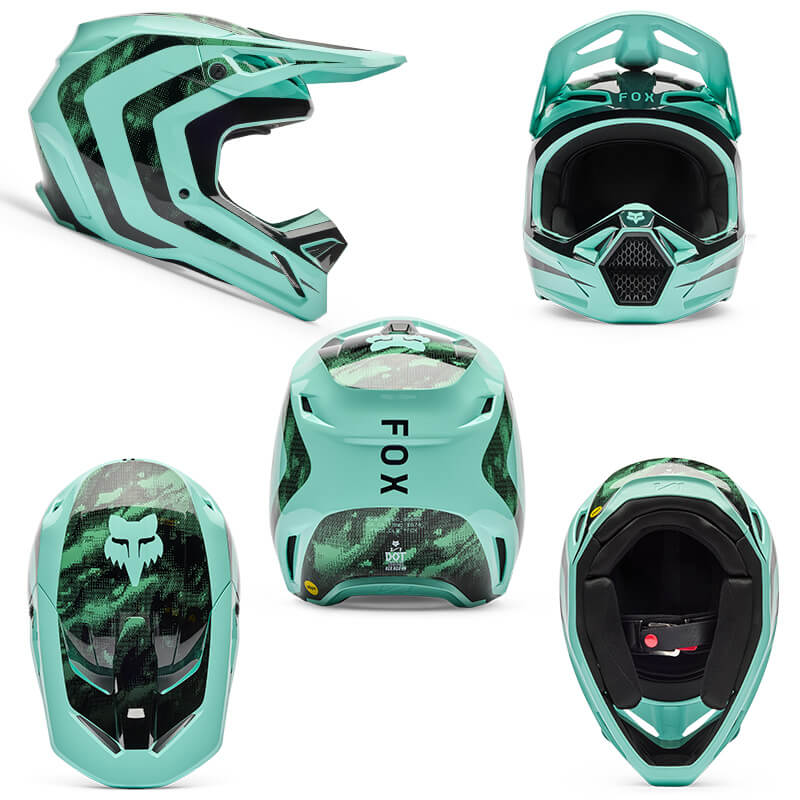 casque enfant fox racing v1 kairos turquoise cross