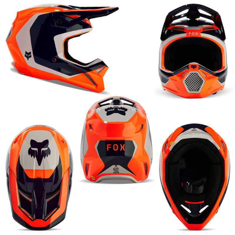 casque enfant fox racing v1 nitro orange fluo 2024 cross