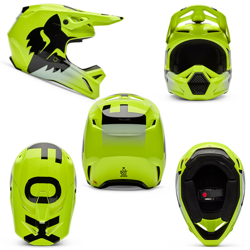 casque enfant fox racing v1 shield jaune blanc noir cross