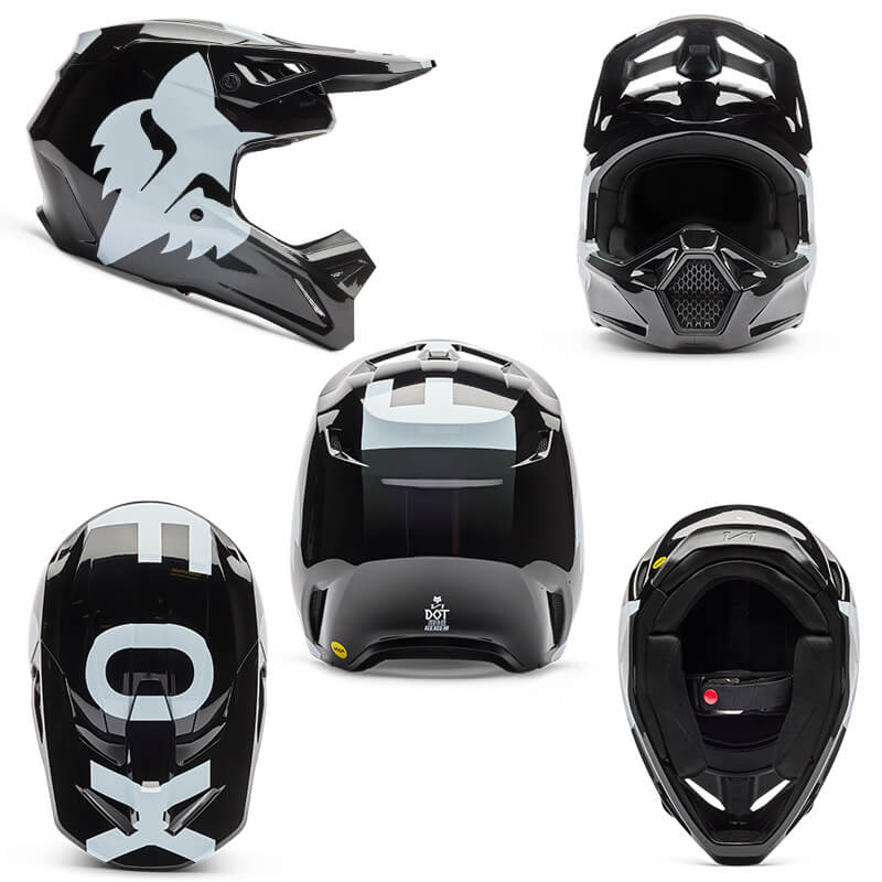 casque enfant fox racing v1 shield noir blanc cross