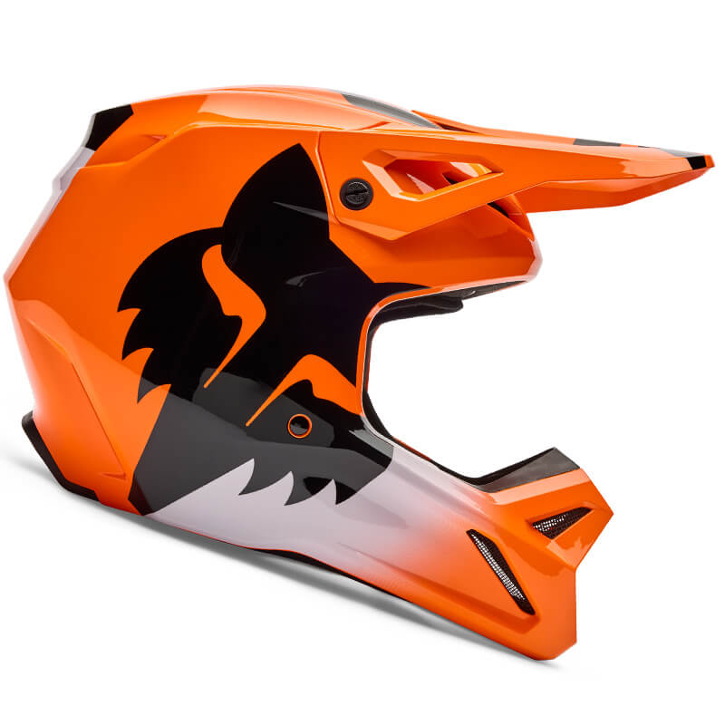 casque enfant fox racing v1 shield orange blanc noir