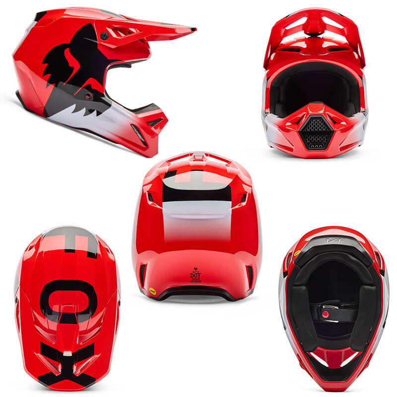 casque enfant fox racing v1 shield rouge blanc noir cross